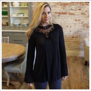 Adorable Black Lace Inset Top